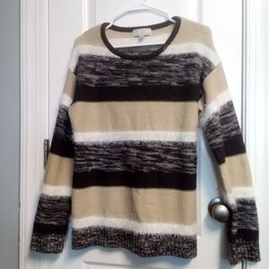 Carolyn Taylor Black, Tan, and White Striped Sweater Womens L Acrylic/Poly Mix